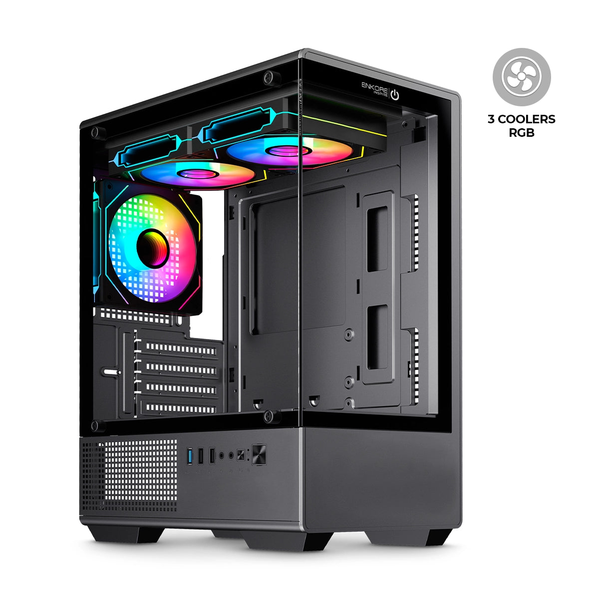Enkore Case ATX Mod Inspire Black Enco C3002 sin Fuente Gamer 3 Fan